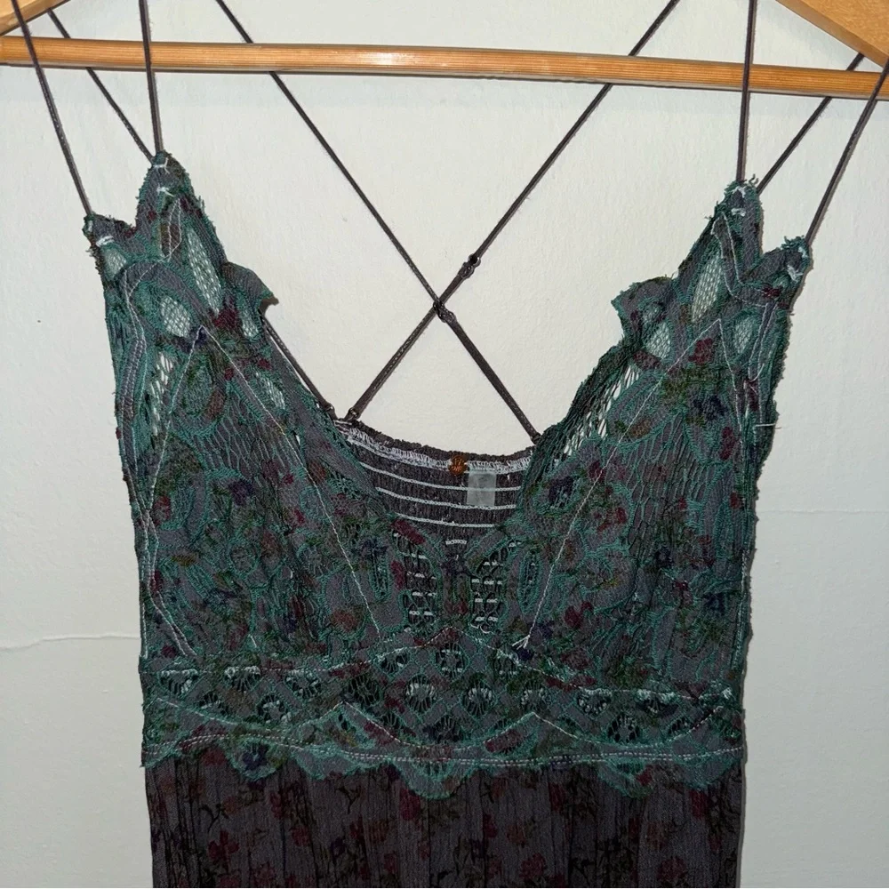 Free People Adella Slip Dress Floral Asymmetrical Short Dress Lace Ruffle - Picture 3 of 9